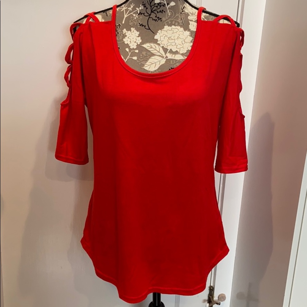 iGenjun Red Strappy T-shirt Blouse